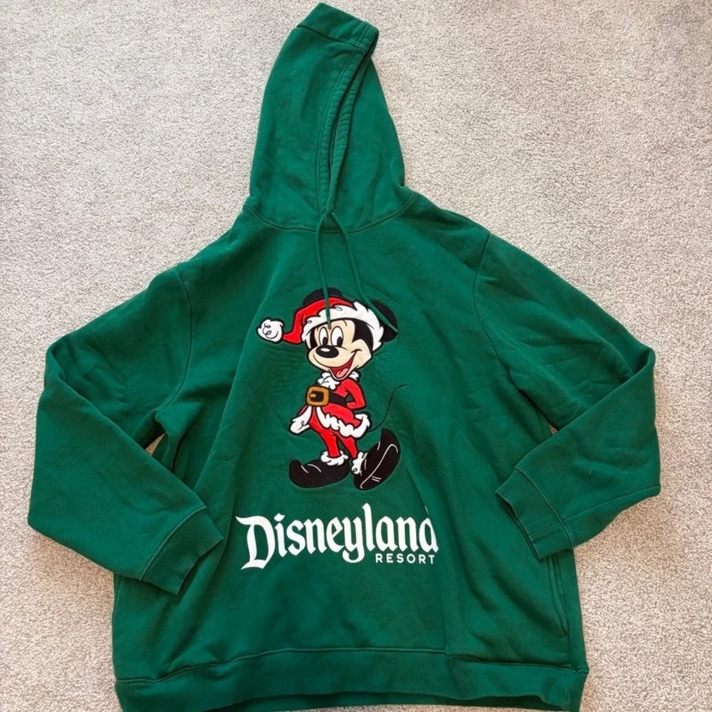 Disney Parks Disneyland Resort Hoodie Unisex XXL 2XL Green Santa Mickey Mouse